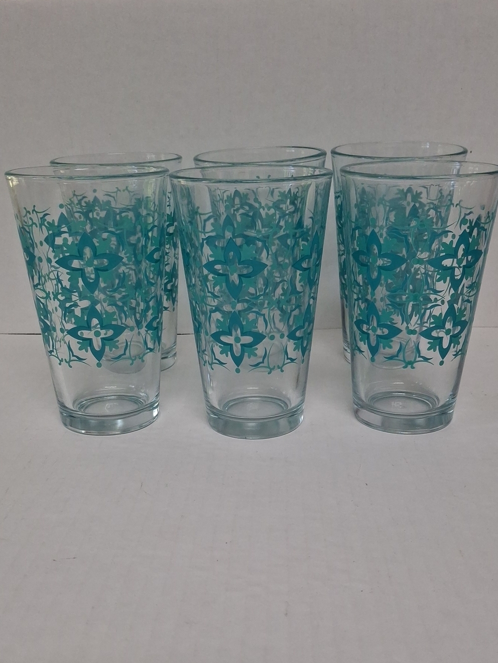 Vintage Libbey Mid Century Modern Atomic Teal Starburst Glasses - Set of 6